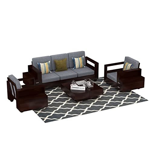 Mamta Furniture Home Spacious Cozy Stylish Durable Modern Classic Elegant Solid 5 Seater Sheesham Wood Sofa Set | Walnut Finish | Living Room | 3+1+1 Configuration