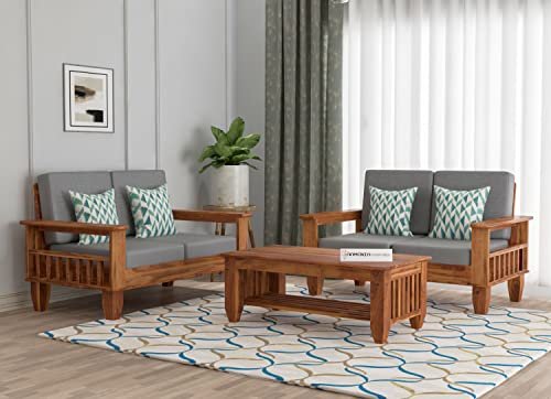 Mamta Furniture Wooden 4 Seater Sofa Set for Living Room, 2+2 Seater Sofa with 40 Density Cushions for Office & Lounge, Four Seater Sofa Sets for Home, Sheesham Wood, Brown