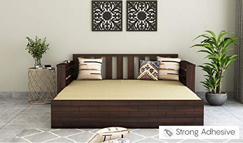 Saamenia Furnitures Solid Sheesham Wooden 3 Seater Sofa Cum Bed with Storage for Living Room Furniture with Cushion – Walnut Finish