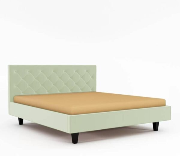 Mamta Furniture King Size Fabric Bed | Button Tufted Upholstered Headboard | Double Bed Palang for Bedroom | Engineered Wood Frame Cot | Light Green | Master Bedroom