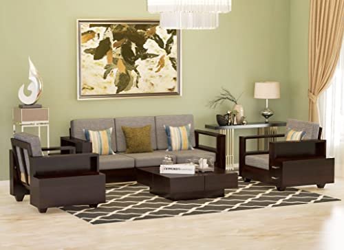 Mamta Furniture Home Spacious Cozy Stylish Durable Modern Classic Elegant Solid 5 Seater Sheesham Wood Sofa Set | Walnut Finish | Living Room | 3+1+1 Configuration