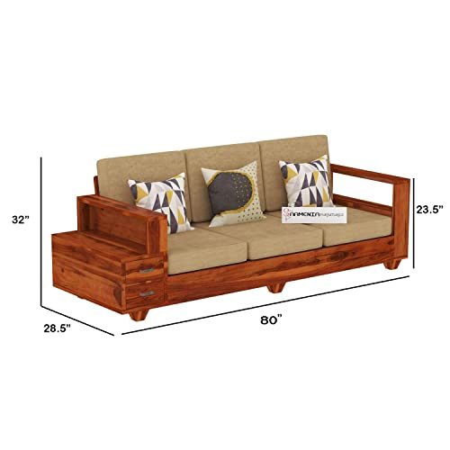 Mamta Furniture Wooden Sheesham Teak Wood Sopha 3 Seater , Furniture Living Room , 3 Seater Sopha Wooden , Office Furniture Sopha , Without Pillow , Honey