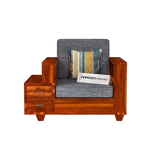 Mamta Furniture Handcrafted Solid Sheesham Wood 5 Seater Sofa Set | Living Room | Natural Teak Finish | 3+1+1 Configuration | Drawing Room | Without Pillow