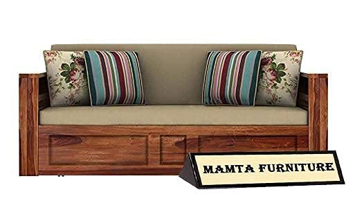Saamenia furnitures™ Solid Sheesham Wood Sofa Cum Bed Furniture Set with Storage and Cushions for Living Room | Bedroom | Drawing Hall (Natural Brown, Queen)