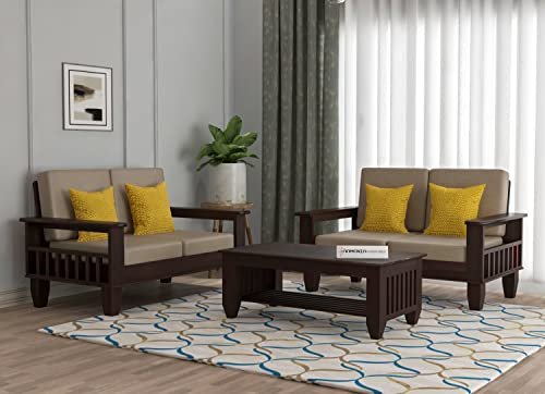 Mamta Furniture Wooden 4 Seater Sofa Set for Living Room , 2+2 Seater Sofa with 40 Density Cushions for Office & Lounge , Four Seater Sofa Sets for Home , Sheesham Wood, Walnut