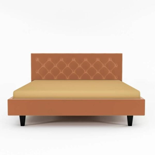 Mamta Furniture King Size Fabric Upholstered Bed | with Button Tufted Headboard | Double Bed Palang Khat for Bedroom | Engineered Wood Bed Frame | Orange Finish