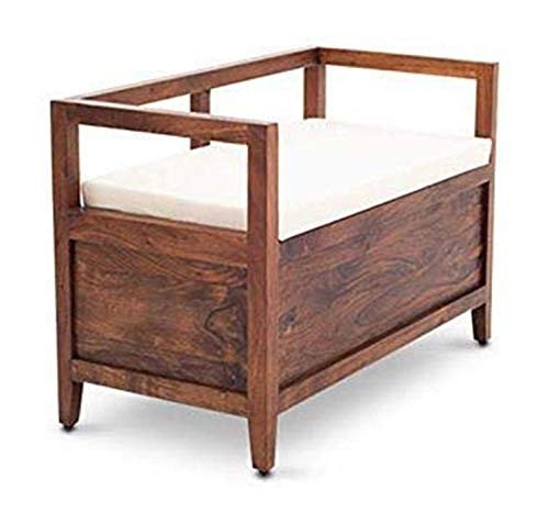 Saamenia Furnitures Solid Sheesham Wood Armrest Bench Furniture Set with Storage and Cushions for Living Room | Bedroom | Drawing Hall (Honey Finish, Queen)
