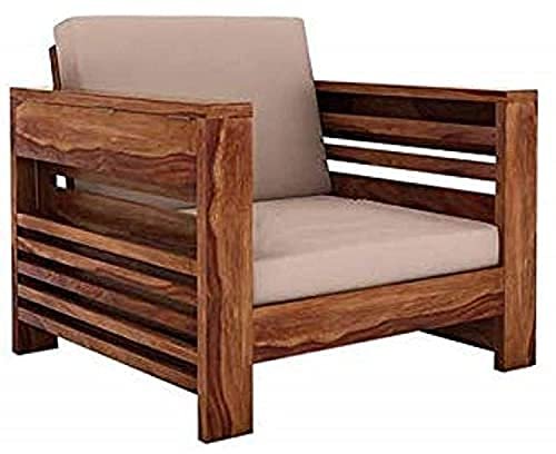 Saamenia Furnitures Solid Sheesham Wood 5 Seater Sofa Set for Living Room Furniture with Brown Cushions – Brown Finish (3+1+1 Seater)