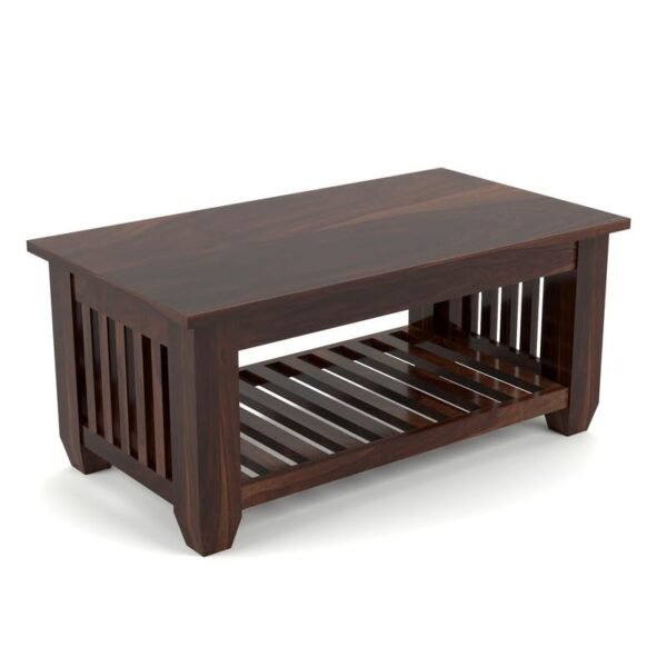 Mamta Furniture Sheesham Wood Coffee Table | 34 x 18 x 16 Inches | Walnut Finish | Living Room Table | Solid Wood Center Table with Shelf | Dining Room