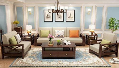 SAAMENIA FURNITURES Sheesham Wood 6 Seater Sofa Set with Center Table for Living Room | Wooden Sofa Set for Living Room Furniture 3+2+1 Natural Brown Finish