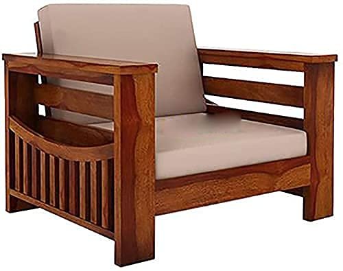 Saamenia furnitures™ Wooden 5 Seater Sofa Set Home Living Room |Solid Wood Sofa Set 3+1+1 | Sheesham Wood Furniture Sofa Set | Without Pillow | Cream Cushions| Honey Finish