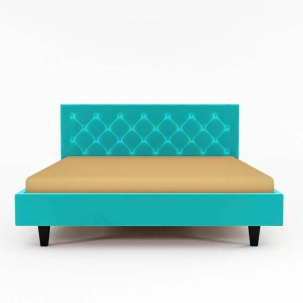 Mamta Furniture Comfy Fabric King Size Bed | Upholstered Button Tufted Headboard | Double Bed Palang for Bedroom | Engineered Wood Frame Cot | Sky Blue Khat