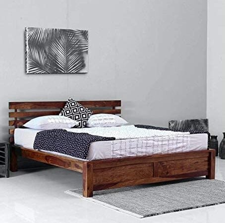 Saamenia Furnitures Wooden Queen Size Bed for Bedroom | Solid Wood Bed Without Storage for Home & Hotel | Solid Wood Bed | Wooden Bed | Bed | (Sheesham Wood, Teak Finish) |