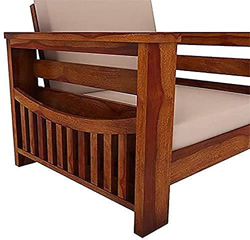 Saamenia furnitures™ Wooden 5 Seater Sofa Set Home Living Room |Solid Wood Sofa Set 3+1+1 | Sheesham Wood Furniture Sofa Set | Without Pillow | Cream Cushions| Honey Finish