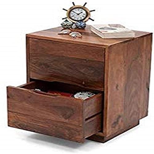 Saamenia Furnitures Sheesham Wood Contemporary End Table with 2 Drawer | Bed Side Table (Wood,Natural)