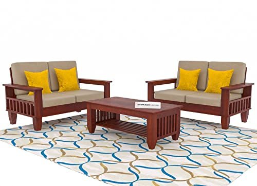 Mamta Furniture Wooden 4 Seater Sofa Set for Living Room, 2+2 Seater Sofa with 40 Density Cushions for Office & Lounge, Four Seater Sofa Sets for Home, Sheesham Wood, Mahogany