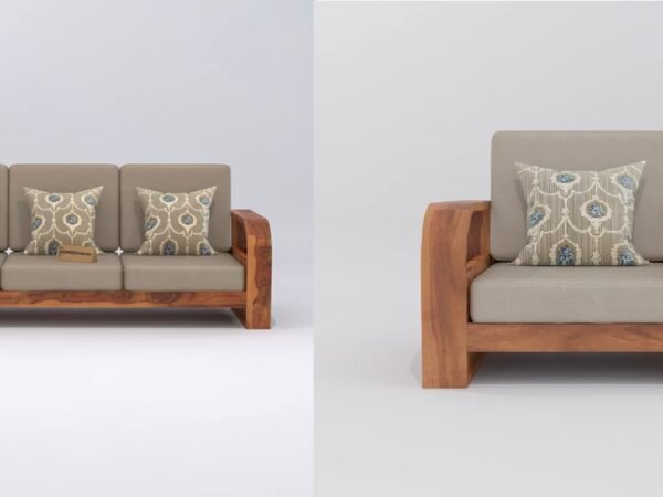 Saamenia Furniture Wooden 4 Seater Sofa Set for Living Room , Four Seater Sofa for Office & Lounge , 3+1 Seater Sofa Sets for Home , Sheesham Wood, Honey