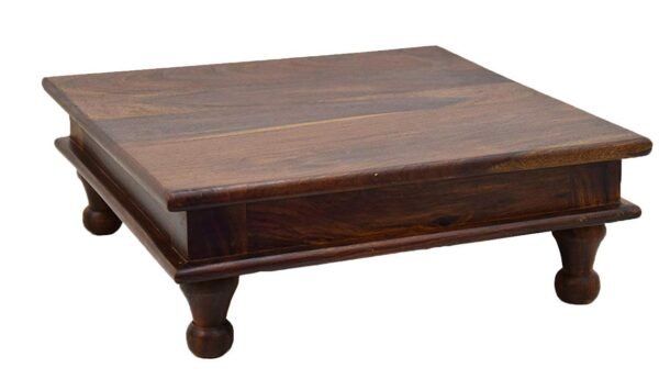Saamenia Furnitures Solid Sheesham Wooden Chowki for Home Pooja Temple – Teak Finish