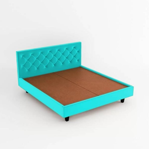 Mamta Furniture Comfy Fabric King Size Bed | Upholstered Button Tufted Headboard | Double Bed Palang for Bedroom | Engineered Wood Frame Cot | Sky Blue Khat