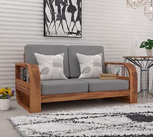 Mamta Furniture Solid Sheesham Wooden 2 Seater Sofa with 40 Density Cushions for Living Room, Home, Office & Lounge - Honey Finish