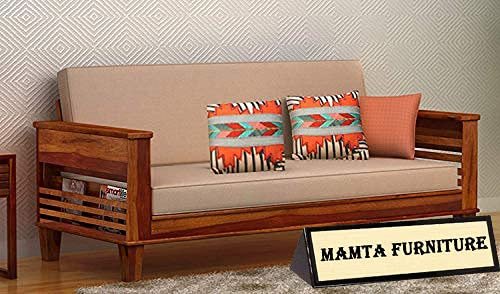 Mamta Furniture Wooden Solid Sheesham Wood Sofa Set with Cushions | 3 Seater Sheesham Wood Sofa Cum Bed for Living Room| Living Room Furniture (Sofa Cum Bed, Honey Finish)