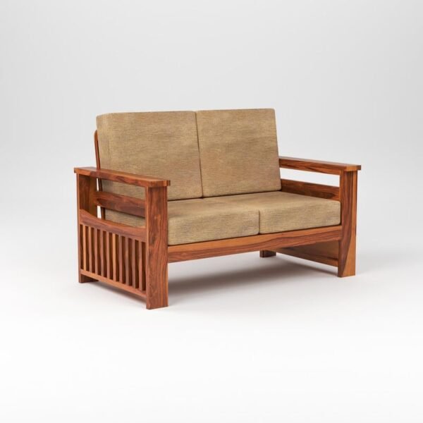 Mamta Furniture Solid Sheesham Wood 2 Seater Sofa Set | For Living Room Hall & Office | Wooden Two Seater with Cushions | Honey Finish | Drawing Room | Without Pillow