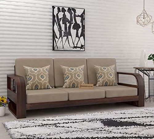 Mamta Furniture Wooden 3 Seater Sofa Set for Living Room, Three Seater Sofa with 40 Density Cushions for Office & Lounge, 3 Seater Sofa Sets for Home, Sheesham Wood, Walnut