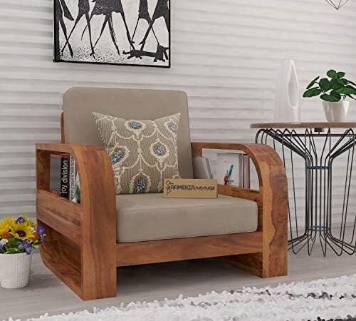 Mamta Furniture Wooden 1 Seater Sofa Set for Living Room, One Seater Sofa with 40 Density Cushions for Office & Lounge, Sheesham Wood, Honey