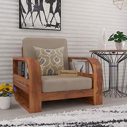 Mamta Furniture Wooden 1 Seater Sofa Set for Living Room, One Seater Sofa with 40 Density Cushions for Office & Lounge, Sheesham Wood, Honey