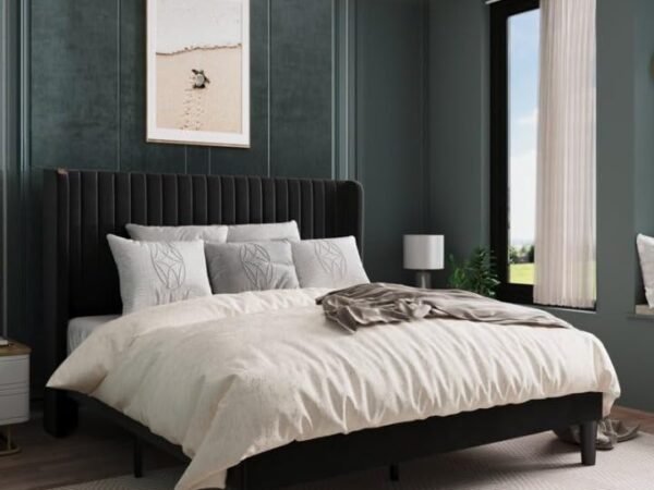 Mamta Furniture Engineered Wood King Size Upholstered Bed | Premium Velvet Fabric | 6.5 Ft x 6 Ft | Headboard with Tufted Design Luxury Finish | Master Bedroom