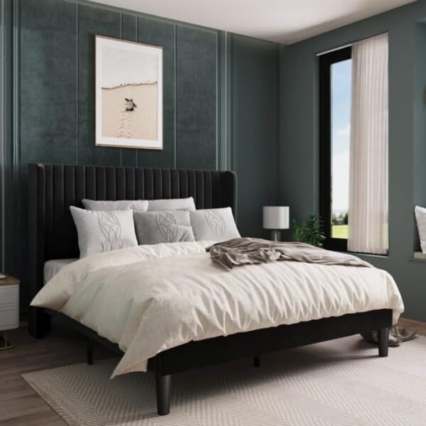 Mamta Furniture Engineered Wood King Size Upholstered Bed | Premium Velvet Fabric | 6.5 Ft x 6 Ft | Headboard with Tufted Design Luxury Finish | Master Bedroom