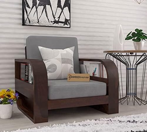 Mamta Furniture Wooden 1 Seater Sofa Set for Living Room, One Seater Sofa with 40 Density Cushions for Office & Lounge, Sheesham Wood, Walnut Finish