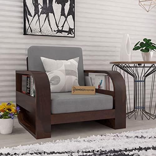 Mamta Furniture Wooden 1 Seater Sofa Set for Living Room, One Seater Sofa with 40 Density Cushions for Office & Lounge, Sheesham Wood, Walnut Finish