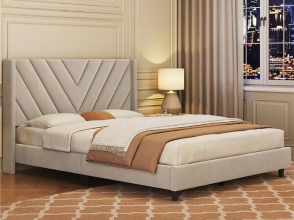 Mamta Furniture Engineeredwood Modern Upholstered King Size Bed for Bedroom | Upholestery Premium Fabric Cot for Home- 6.5 X 6 Ft Bed - Variation