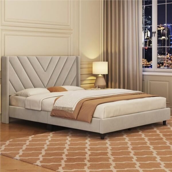 Mamta Furniture Engineeredwood Modern Upholstered King Size Bed for Bedroom | Upholestery Premium Fabric Cot for Home- 6.5 X 6 Ft Bed – Variation