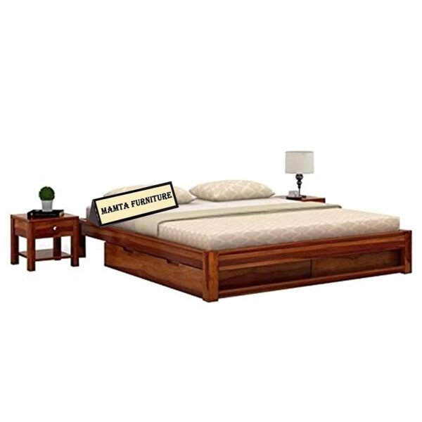 Saamenia furnitures™ Solid Sheesham Wood Natural Finish Platform Queen Size Bed with Drawer Storage for Home Living Room Guest (Natural Finish)