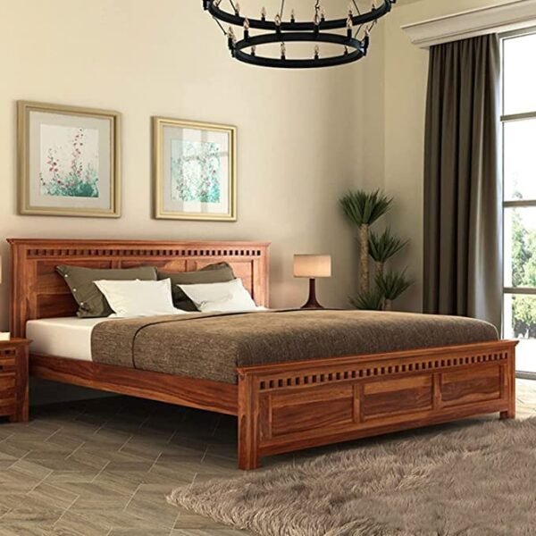 Saamenia Furnitures Solid Sheesham Wooden King Size Bed Without Storage For Living Room Furniture – Honey Finish