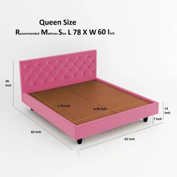 Mamta Furniture Fabric Queen Size Bed | Pink Finish | Bedroom Bed | Master Bedroom | Guest Room | DIY Assembly | With Headboard | King Size