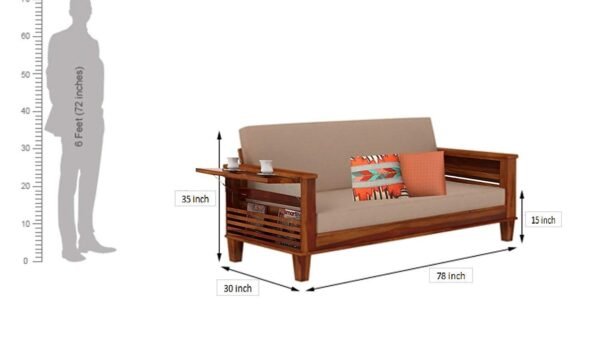 Mamta Furniture Solid Wood 3 Seater Bed Cum Sofa Set for Living Room | Sheesham Wood Sofa Cum Bed for Living Room Furniture | with Mattress | Color :- Honey Finish, Brown With 40 Dencity Custion
