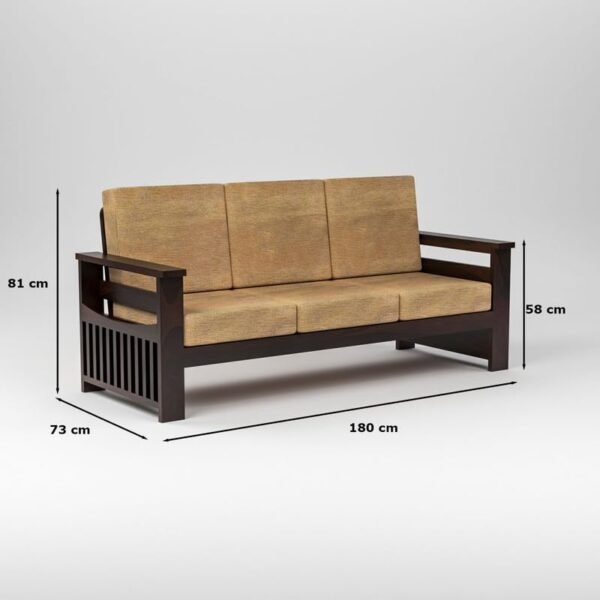 Mamta Furniture Sheesham Wood 3 Seater Sofa Set | Living Room | Walnut Finish | 3 Seater Configuration | Drawing Room | Without Pillow | Solid Wood Frame