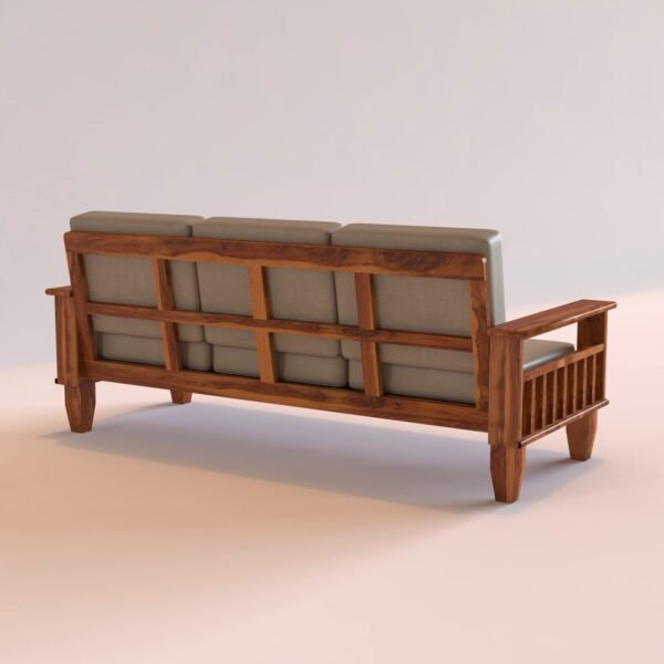 Mamta Furniture Wooden Solid Sheesham Wood 3 Seater Sofa Set with Beige 40 Density Cushions (3 Seater Sofa, Honey Finish)