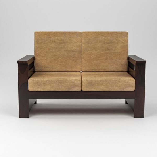 Mamta Furniture Solid Sheesham Wood 4 Seater Sofa Set | 2+2 Configuration | Walnut Finish | Living Room | Beige Cushions | Drawing Room | Without Pillow
