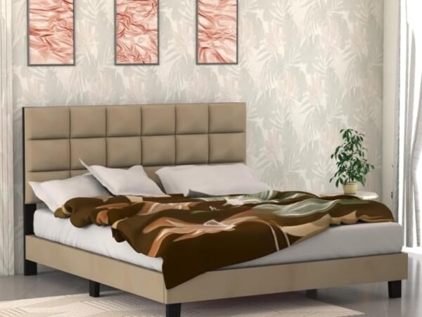Mamta Furniture Upholstered Bed | 6.5 X 6 Ft Double Bed | Fabric Bed with Headboard | Bedroom Bed | Master Bedroom | Guest Room | DIY Assembly | King Size