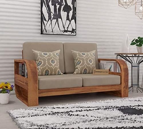 Mamta Furniture Solid Sheesham Wooden 2 Seater Sofa with 40 Density Cushions for Living Room, Home, Office & Lounge - Honey