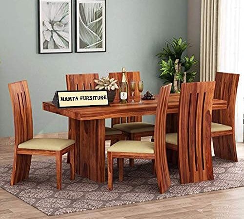 Saamenia furnitures™ Sheesham Wood 6 Seater Dining Table with Chairs | Dining Set Furniture | Balcony | Living Room (Honey, Sheesham Wood Dining Table with 6 Chairs)