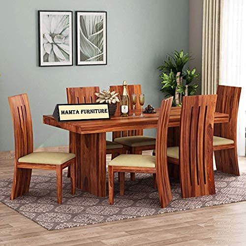 Saamenia furnitures™ Sheesham Wood 6 Seater Dining Table with Chairs | Dining Set Furniture | Balcony | Living Room (Honey, Sheesham Wood Dining Table with 6 Chairs)