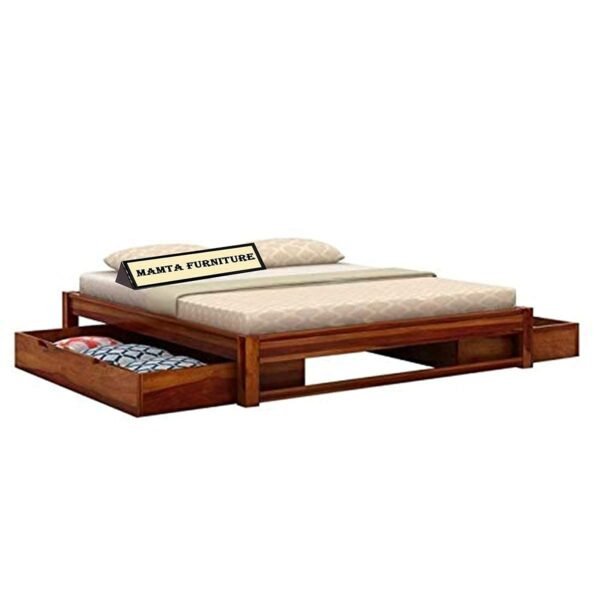 Saamenia furnitures™ Solid Sheesham Wood Natural Finish Platform Queen Size Bed with Drawer Storage for Home Living Room Guest (Natural Finish)