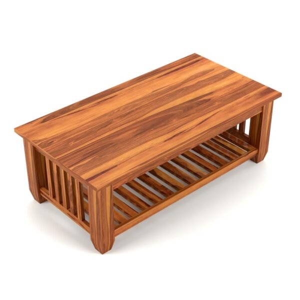 Mamta Furniture Vesta Solid Sheesham Wood Coffee Table | 44 x 22 x 16 Inches | Solid Wood Center Table with Shelf | Premium Living Room Furniture | Honey Finish