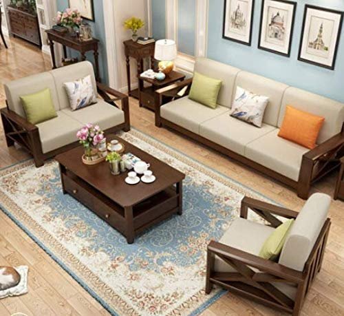 SAAMENIA FURNITURES Sheesham Wood 6 Seater Sofa Set with Center Table for Living Room | Wooden Sofa Set for Living Room Furniture 3+2+1 Natural Brown Finish