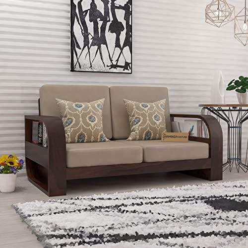 Mamta Furniture Solid Sheesham Wooden 2 Seater Sofa with 40 Density Cushions for Living Room, Home, Office & Lounge – Walnut